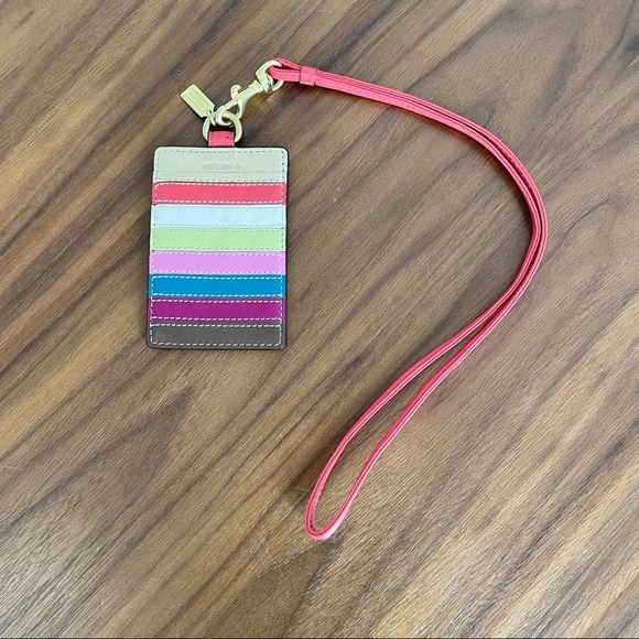 Coach Handbags - Coach ID pass lanyard luggage tag leather rainbow stripe